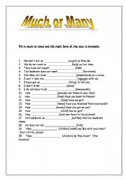 English Worksheet: Much or Many