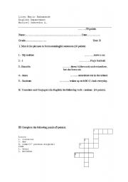 English worksheet: test row b