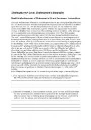 English Worksheet: Shakespeare in Love - Biography
