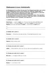 Shakespeare In Love Intertextuality Esl Worksheet By Charliebrown79