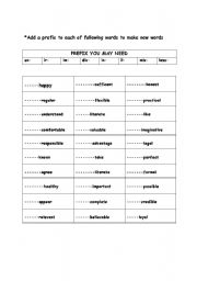 English Worksheet: prefix