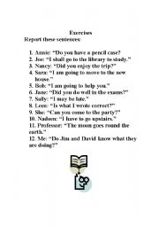 English worksheet: reported speech 