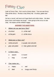 English worksheet: FUNNY CLEO THE CLOWN