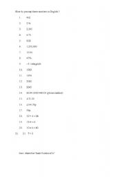 English worksheet: How do you say these numbers in English