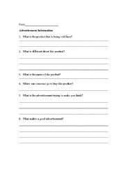 English Worksheet: Critique an advertisement