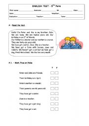 English Worksheet: English test_5th form