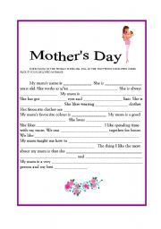 English Worksheet: mothers day writing 