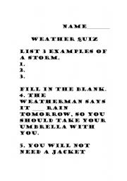 English worksheet: weather quiz