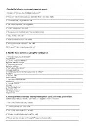 English Worksheet: Reported Speech