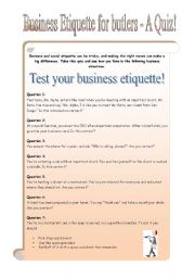 English Worksheet: Business Etiquette for butlers - 7 pages - QUIZ (PART 2)