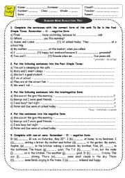 English Worksheet: To Be - Past Simple Mini Evaluation Test (3 sheets)