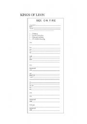 English worksheet: song  sex on fire
