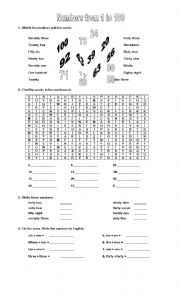 English Worksheet: numbers from 1 to 100