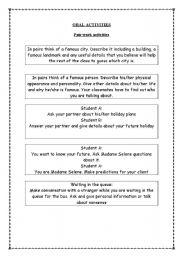 English Worksheet: Oral activities