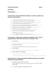 English Worksheet: Test- Passive/Active, Simple Past and Present Perfect