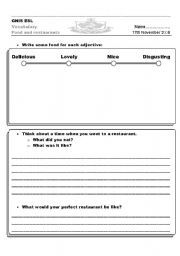 English worksheet: Food and Restaurants