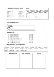 English worksheet: numbers and time