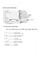 English worksheet: Write the verbs in Present Simple.