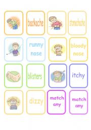 English Worksheet: Sicknesses Memory Game (Part 2 of 2)