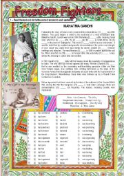 English Worksheet: Freedom Fighter: Mahatma Gandhi (7 / 5 / 09)