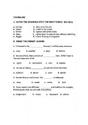 English worksheet: vocabulary