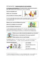 English Worksheet: KET Speaking, Part 1, Worksheet for classroom use
