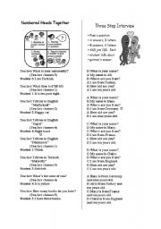 English worksheet: Numbered Heads and three step interview activities
