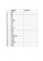 English worksheet: Adjective opposites