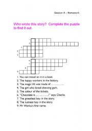 English worksheet: Crossword of the book Charlie and the Chocolate Factory