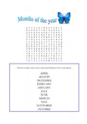 English worksheet: months of the year wordsearch