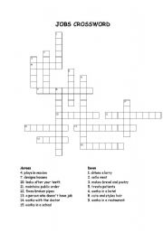 English worksheet: occupation crossword