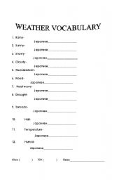 English Worksheet: Weather Vocabulary