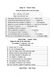 English worksheet: checking to be going to/ word order-present and past/matching