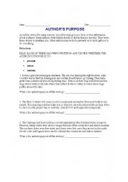 English Worksheet: Authors Purpose