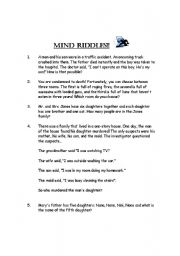 English Worksheet: Mind Riddles