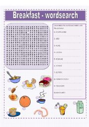 English Worksheet: Breakfast wordsearch