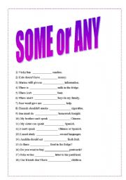 English Worksheet: Some or any