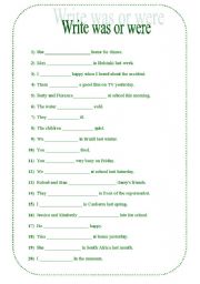 English Worksheet: Was / Were
