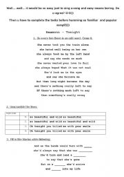 English worksheet: handout for listening and singing the song 