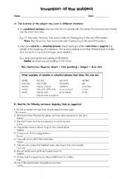 English Worksheet: INVERSION OF THE SUBJECT