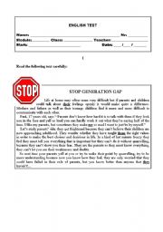 English Worksheet: Generation Gap (test)