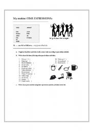 English worksheet: my routine-time expressions
