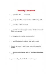 English Worksheet: Report Card Comments