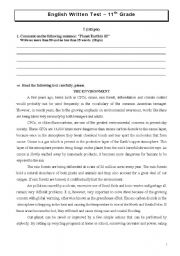 English Worksheet: Environment Problems