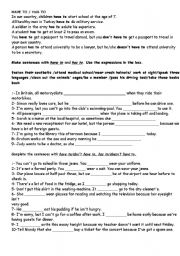 English Worksheet: modals must and have to
