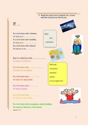 English Worksheet: If poem  (3 pages including key)
