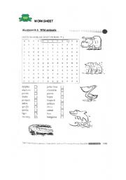 English Worksheet: animals wordsearch