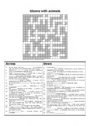English Worksheet: Animals idioms crossword
