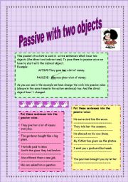 English Worksheet: PASSIVE WITH TWO OBJECTS (with exercises)