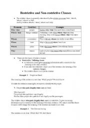 English Worksheet: Restrictive and Non-restrictive Clauses